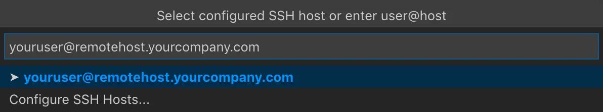 Enter an SSH user and host in VS Code