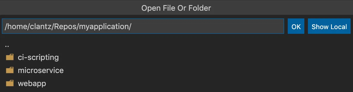 Open a folder on the remote SSH host